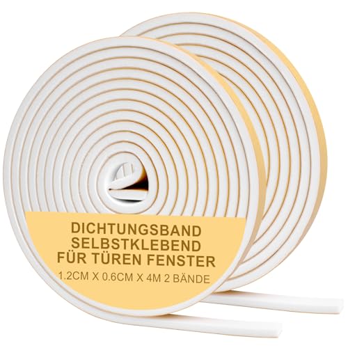 Vefhby Dichtungsband Selbstklebend für Türen Fenster,Türdichtung Selbstklebendes Fensterdichtung Gummi-dichtungsstreifen Schalldämmung Kollision Siegel (12mmx6mmx4m, 2Rolle) von Vefhby