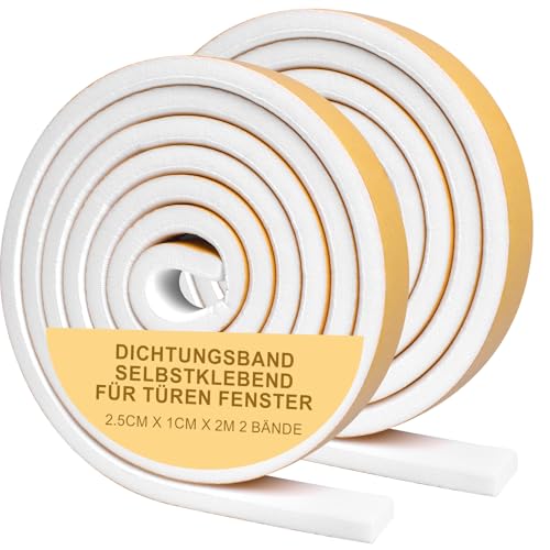 Vefhby Dichtungsband Selbstklebend für Türen Fenster,Türdichtung Selbstklebendes Fensterdichtung Gummi-dichtungsstreifen Schalldämmung Kollision Siegel (25mmx10mmx2m, 2Rolle) von Vefhby
