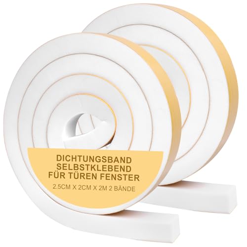 Vefhby Dichtungsband Selbstklebend für Türen Fenster,Türdichtung Selbstklebendes Fensterdichtung Gummi-dichtungsstreifen Schalldämmung Kollision Siegel (25mmx20mmx2m, 2Rolle) von Vefhby