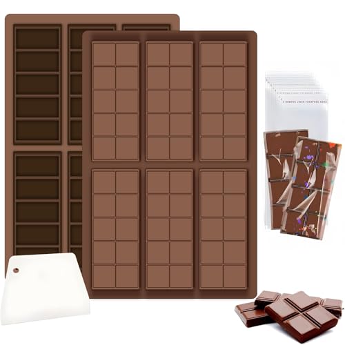 Schokoladenform Silikon, 2 Stück Tief Schokoladentafel Form, Schokoladenform Silikon Dubai, Silikonform Schokolade für Schokolade Praline Süßigkeiten (Langer Streifen+Quadrat) von Veftsvy