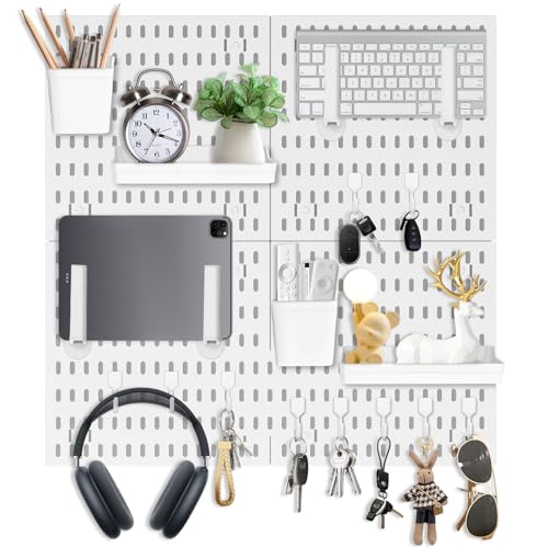 Veftsvy Pegboard Werkzeugwand Set, 4PCS Board Kunststoff Gitter Wand, Skadis Stecktafel mit 2 Einlegeböden, 2 Behältern, 14 Haken Veftsvy Pegboard Werkzeugwand Set, 4PCS Board Kunststoff Gitter Wand, Skadis Stecktafel mit 2 Einlegeböden, 2 Behältern, 14 Haken von Veftsvy