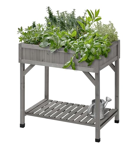 VegTrug® Kräuter Hochbeet - platzsparender Pflanzkasten für Balkon & Terrasse inkl. 8 Pflanztaschen - Frühbeet Kräutergarten 55 L Fassungsvermögen - Grey78x58x80 cm von VegTrug