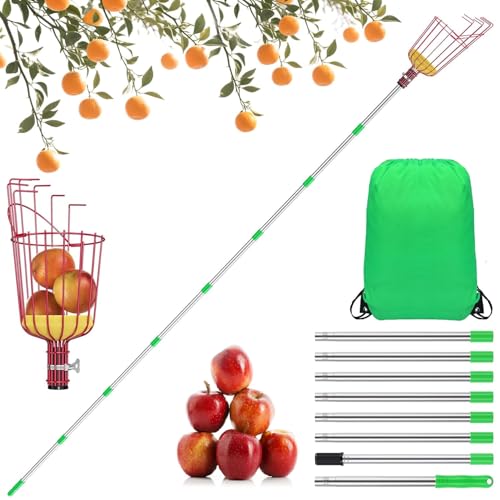 3.2M Apfelpflücker Obstpflücker Kirschenpflücker Pflückhilfe Obstpflücker mit Stiel Einfach zu Montieren Verstellbare Spleiß-Verlängerung Obstpflücker Stange von Vegamall
