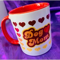 Hund Mama Tasse - 11 Oz Keramik 70Er Jahre Herz Farbverlauf Vintage Stil Kaffeebecher Fell Baby Rettung Haustier Crazy Pup Lady Geschenk Vegan Power von VeganPowerCo