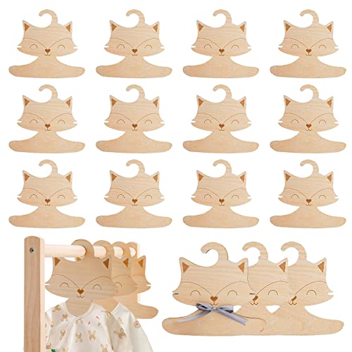 15 Stück Baby Kleiderbügel aus Holz, Kinderkleiderbügel, Kleiderbügel Kinder, rutschfeste Bügel für Baby, Babykleiderbügel Fuchsform für Kinderzimmerschrank Kindergartenzimmer Leibchen Kleidung Hosen von Vegena