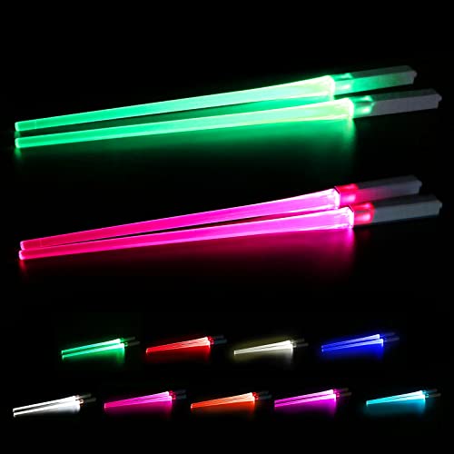 2 Paar Leuchtende Essstäbchen 9 Farben,LED Leuchten Lichtschwert Essstäbchen Chopsticks,LED-Leuchtschwert Leuchten Essstäbchen Laserschwert,Leuchtende Stäbchen,Lightsaber Chopsticks Wiederverwendbar von Vegena