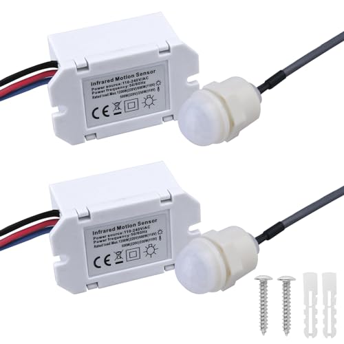 2 Pcs Infrarot-Sensorschalter, Mini Infrarot Bewegungsmelder, Reichweite 6m Bei 360°, Einbau-Bewegungsmelder Aussen Ip65 / Ip20 360° Aussendeckenleuchte Intelligente Schalter von Vegena