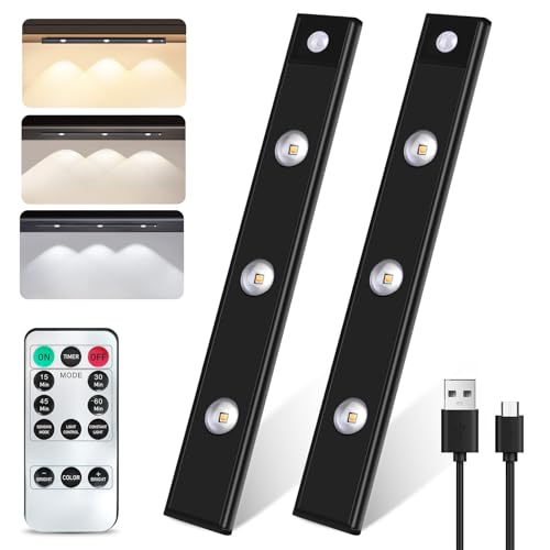 2 Pcs Led Unterbauleuchte Küche, Unterbauleuchte Küche Led Mit Bewegungsmelde, Led Schrankbeleuchtung Mit Bewegungsmelder, Unterbauleuchte Schrankbeleuchtung Mit Bewegungsmelder Usb Aufladbar（Schwarz） von Vegena