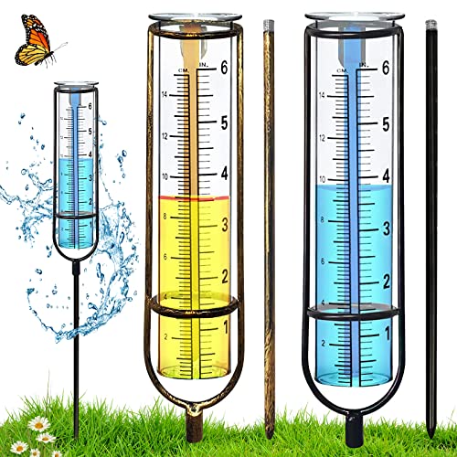 2 Stück Regenmesser Glas,Niederschlagsmesser mit Erdspieß,Regenmesser Metall,Wassermesser Niederschlagsmengenmesser,Outdoor Regenmesser,Abnehmbarer Regenmesser für Garten Rasen Terrasse Dekoration von Vegena