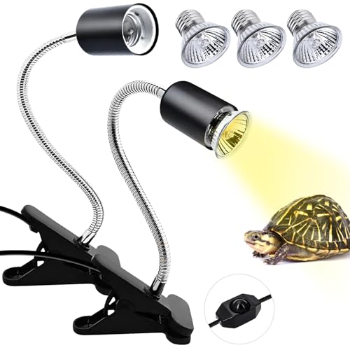 2 Stück Schildkröte Wärmelampe, Schildkröten Wärmelampe, Reptilien Wärmelampe Reptilien Terrarium Lampe Wärmelampe Schildkröten mit Clip 3 UVA UVB-Glühbirnen (50 W) für Eidechse Schildkröte Schlange von Vegena