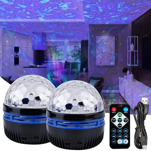 2 in 1 Northern Lights and Ocean Wave Projector, 2 Stück LED Sternenhimmel Projektor, Sternenlicht Projektor Mit Fernbedienung, USB-Aufladbar LED Projektorlampe Nachtlicht Für Schlafzimmer Dekoration von Vegena