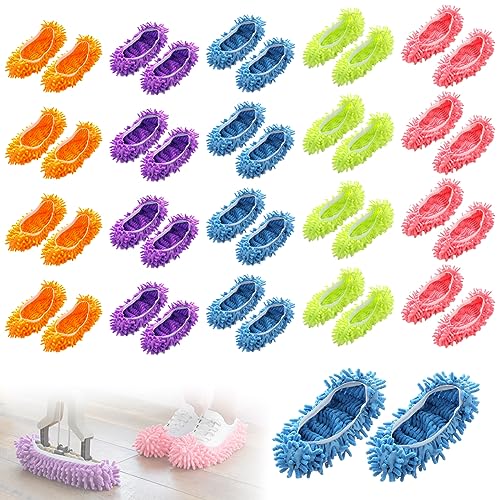 20 Pcs Mop Schuhe, Wischmopp-Hausschuhe Für Bodenreinigung, Mikrofaser-Staubmopp-Socken, Wiederverwendbar Wischmopp Bodenwischer Hausschuhe, Mikrofaser Staub Putzschuhe Einfach Für Staub (10 Paare) von Vegena