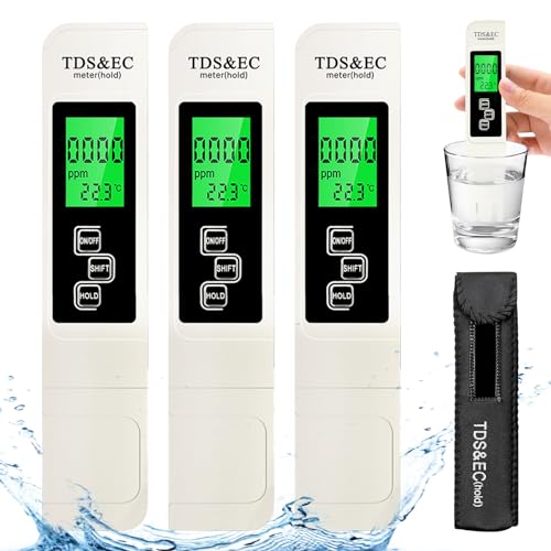 3 Pcs Tds Messgerät Für Trinkwasser, Ph Messgerät,Ppm Messgerät Wasser, 3 In 1 Digital Wasserqualität Tester, Digital Tds/Ec Temperature Meter, Trinkwasser Wassertest Trinkwasser, Schwimmbad, Aquarium von Vegena