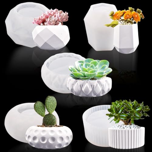 5 Pcs Silikonform Blumentopf, Epoxidharz Formen Gießformen Silikonformen Für Beton Silikonform Vase Gießformen Silikon Silikonform Blumenkübel Sukkulenten Pflanzen Pflanzkübel Handwerk Dekorationen 5 Pcs Silikonform Blumentopf, Epoxidharz Formen Gießformen Silikonformen Für Beton Silikonform Vase Gießformen Silikon Silikonform Blumenkübel Sukkulenten Pflanzen Pflanzkübel Handwerk Dekorationen von Vegena