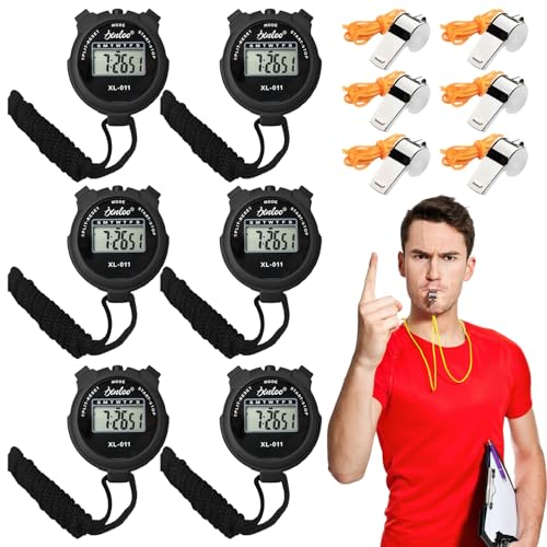 6 Stücke Digital Sport Stoppuhr Timer, Digitale Stoppuhr Mit Großem Display, Handheld Chronograph, Sport Stoppuhren Mit Edelstahl Pfeife Für Fußball, Basketball, Laufen, Schwimmen, Fitness Und Mehr von Vegena