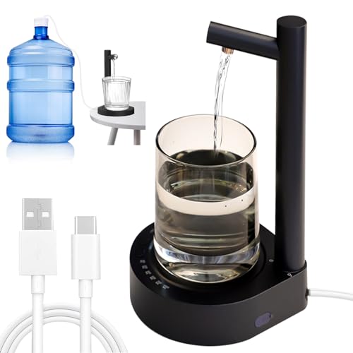 Automatischer Wasserspender, Tragbare Trinkwasserpumpe, Elektrischer Desktop Wasserflaschenspender, 6 Stufen Quantitativer Desktop Wasserflaschen Pumpe, Wasserspender Pumpe für Zuhause,Camping (Black) von Vegena