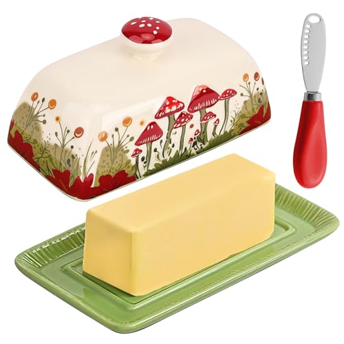 Butterdose aus Keramik mit Deckel, kreative Pilzform Butterdose mit Messer, überzogene Butterdosen für Theke oder Tisch Butterdose aus Keramik mit Deckel, kreative Pilzform Butterdose mit Messer, überzogene Butterdosen für Theke oder Tisch von Vegena