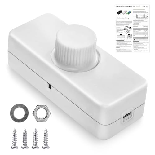 Dimmschalter für Led Lampen, 220-240VAC/50HZ LED Schnurdimmer, LED Dimmschalter Drehbarer, 3-100 Watt Schnurdimmer Dimmschalter, Led Dimmer Schnurdimmer für Dimmbare Led und Halogen Lampe (Weiß) von Vegena