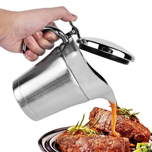 Edelstahl Thermo Sauciere 500ml, Doppelt Isoliert Saucenkanne, Eleganter Silberner Saucenkrug, 304 Edelstahl Thermo-Sauciere Mit Deckel, Soßenkanne Saucenbecher Isoliert Thermo Sauciere von Vegena