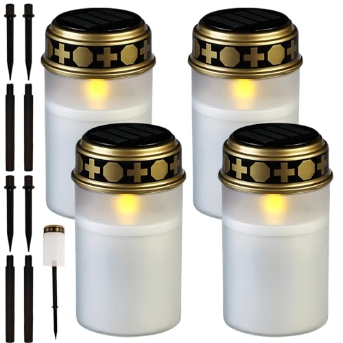 4er Pack Solar LED Grablicht Mit Erdspieß - Grabkerze für Den Außenbereich, Grabdeko, Erinnerung, Andenken (Weiß) 4er Pack Solar LED Grablicht Mit Erdspieß - Grabkerze für Den Außenbereich, Grabdeko, Erinnerung, Andenken (Weiß) von Vegena