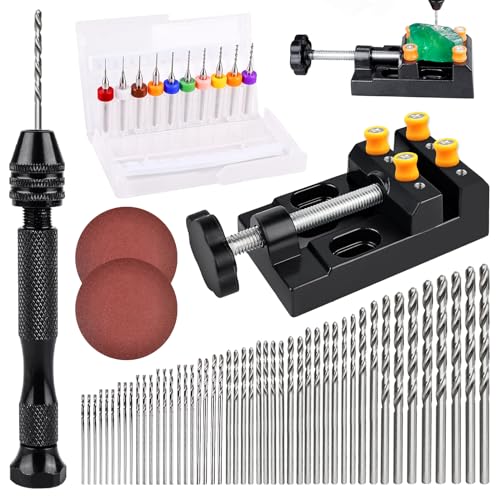 Handbohrer Set 62 Stück, 48 Mini Bohrer 0.5-3.0 mm, 10 PCB Bohrer Bit Set 0.3-1.2mm, Handbohrer mit Schraubstock, Handbohrer Basteln für DIY Drilling Holz Schmuck Kunststoff von Vegena