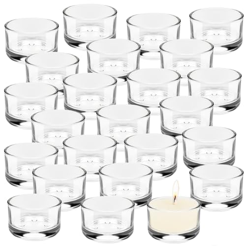 Klare Teelichthalter Glas Set, 24 Pack Teelichtgläser, Klein Kerzengläser Teelichtglas, Glas Teelichthalter 4,6cm Dm, Teelicht Gläser Votivkerzenhalter für Hochzeit Geburtstag Jahrestag Heimdekor von Vegena