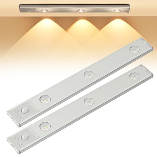 LED Schrankbeleuchtung mit Bewegungsmelder, 2 Stück 30cm Unterbauleuchte Küche LED, Magnetische Bewegungssensor Lampe 3 Farbmodi Dimmbar, USB Aufladung Sensor Licht für Kleiderschrank Küche Theke von Vegena