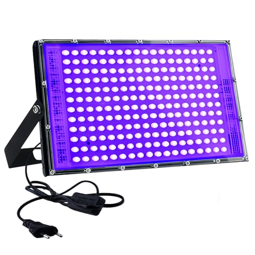 LED Schwarzlicht Strahler 150W, Schwarzlichtlampe IP66 Wasserdicht, UV Schwarzlicht mit 216 LEDs, UV Strahler, UV Fluter mit Stecker, Partylicht für Party Zubehör Deko Disco Poster Bühnen von Vegena