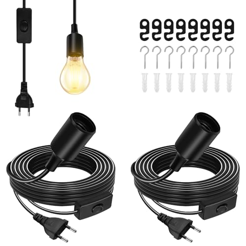 Lampenfassung E27 mit Kabel 6M, 2 Stück Lampenfassung mit Schalter, Lampenkabel mit Schalter, Lampenfassung mit Kabel, Fassung E27 mit Kabel, Hängelampe mit Stecker für Lampenaufhängung Pendelleuchte von Vegena