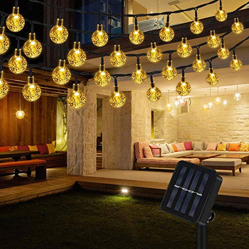 Lichterkette Solar Aussen, Vegena Warmweiß LED Lichterkette Außen Kristall Kugel 12M 100 LEDs 8 Modi IP65 Wasserdicht für Garten Bäume Terrasse Hof Haus Weihnachten Party Deko Energieklasse A+++ von Vegena