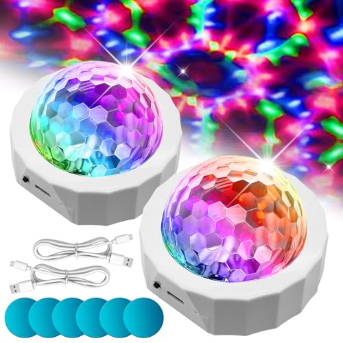 Mini Discokugel Licht, 2 Stück 5V Mini Discolicht Partylicht, Tragbar Mini Auto Disco Lichter, LED DJ Partylicht, Stimmgesteuertes USB Disco Stimmungslicht Batterie Für Parties Geburtstag Club von Vegena