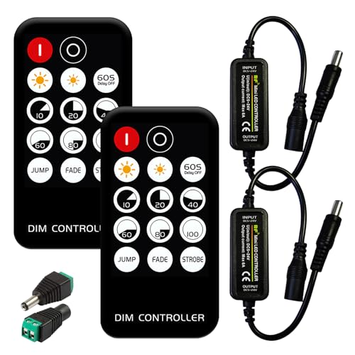 Mini RF Dimmer Controller,2 Stücke 14 Tasten LED Remote Controller Mit 2 Konvertierungskopf,Mini-RF-Controller,Drahtloser LED-Dimmer-Controller Für Einfarbige LED-Streifen,Haushalt Und KTV von Vegena