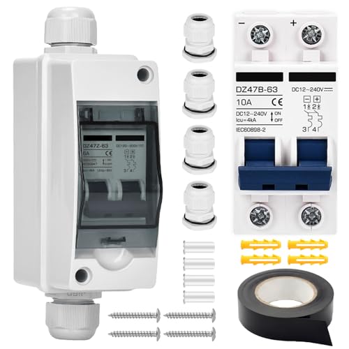 PV Sicherungsautomat 40A, IP65 Leistungsschalter Solaranlage, Sicherungsautomat Gleichstrom, 2 Polig DC 12V-240V Trennschalter mit Wasserdicht Gehäuse, PV Solar Anlage Leitungsschutzschalter von Vegena