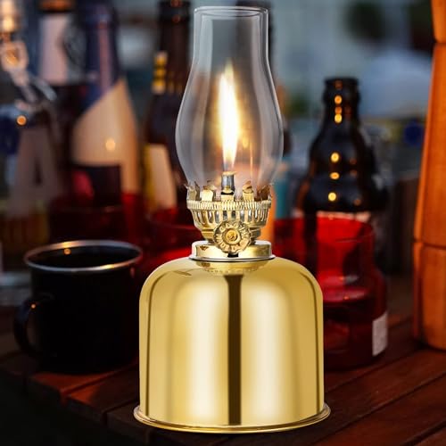 Petroleumlampe, Öllampe Laterne Metall Glas Drehfassung Retro-Öllampe, Innen Outdoor Spiegelkerosenlampe Innenbereich Winddicht Öllampe Antike Vintage Notlicht Transparentes （goldene） von Vegena