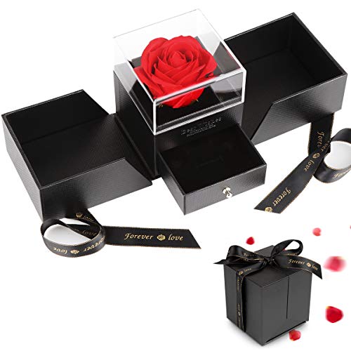 Vegena Rosenbox, Infinity Rosen, Geburtstagsgeschenk für Frauen, Ewige Rose im Schmuckschatulle Geschenkboxen mit Rote Rosen Blumen Geschenke für Freundin Jahrestag Geburtstag Valentinstag Muttertag von Vegena