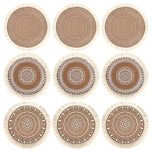 Runde Tischsets,9er Set Platzset Rund, Rund Gewebte Tischsets, Tischset Rund Hitzebeständigem Tisch Tischsets Abwaschbar Teller-Untersetzer für Küche Esszimmer Hochzeit Tisch Party Dekoration(38cm) von Vegena