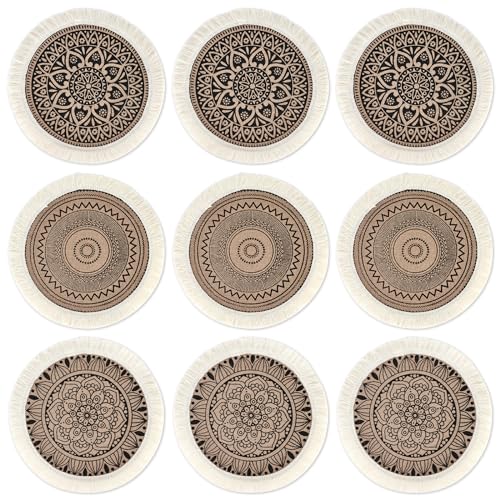 Runde Tischsets,9er Set Platzset Rund, Rund Gewebte Tischsets, Tischset Rund Hitzebeständigem Tisch Tischsets Abwaschbar Teller-Untersetzer für Küche Esszimmer Hochzeit Tisch Party Dekoration(38cm) von Vegena