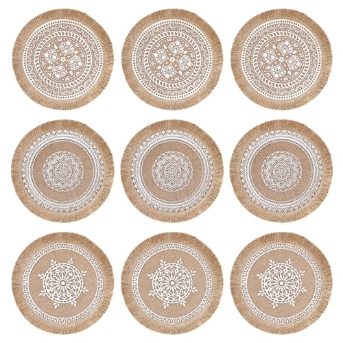 Runde Tischsets, 9er Set Platzset, Gewebte Tischsets, Hitzebeständige Abwaschbare Teller-Untersetzer für Küche, Esszimmer, Hochzeit, Tisch, Party Dekoration (38cm) von Vegena