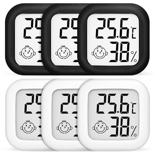 Thermometer Hygrometer Innen,6 Stück Mini Digital Thermometer Hygrometer,Temperatur und Luftfeuchtigkeitsmesser Raumthermometer,Digital Temperaturmesser Feuchtigkeitsmesser für Babyzimmer Gewächshaus von Vegena