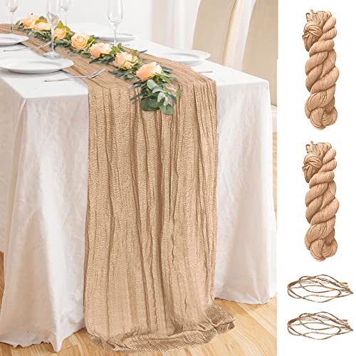 Tischläufer Beige,2 Stück Chiffon Tischläufer 90x400 cm,Seihtuch-Tischläufer,Gaze-Tischläufer,Table Runner Tischdecke,Tischdeko Hochzeit Boho Tischläufer für Brautparty Geburtstag Partydekorationen von Vegena