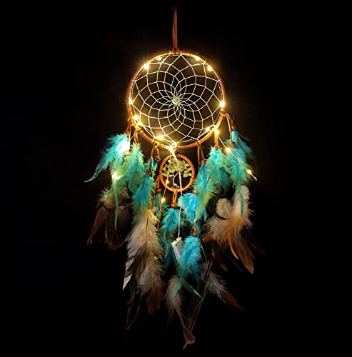 Traumfänger Kinder, Vegena Traumfänger Basteln mit LED Licht Federn Boho Handgemachte Dream Catchers für Kinderzimmer Mädchen Junge Wanddeko Wohnkultur Wandbehang Ornamente Handwerk Dekoration von Vegena