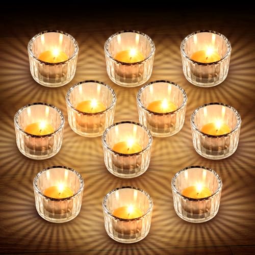 Vegena 12er Set Klare Teelichthalter Glas, Mini Teelichthalter, Klar Teelichthalter Set Teelichtgläser Klein Kerzengläser Votivkerzenhalter Für Tischdekoration, Hochzeit, Heimdekoration, Party von Vegena