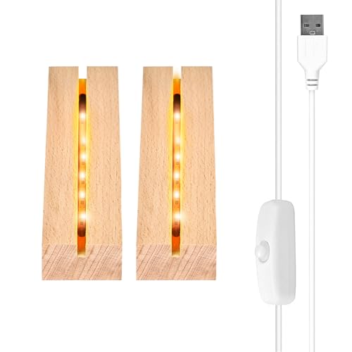 Vegena 2 Stück Led Sockel Holz, Led Display Basis, Led Lichtsockel USB, LED-Leuchten-Sockel Rechteckiger Beleuchteter Holzsockel für Acrylplatte, Kristallglasplatte (15cm Lang, Warmweiß) von Vegena