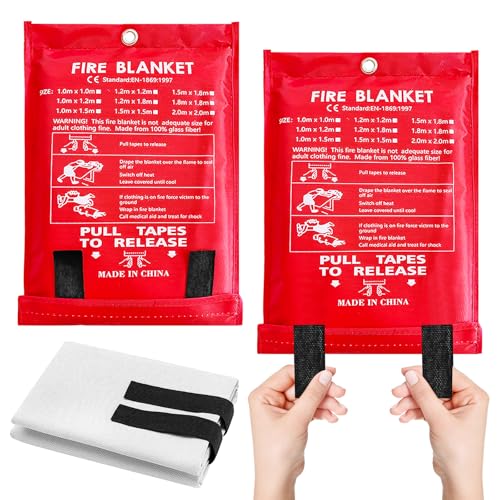 Vegena 2 Stück Löschdecke 1m X 1m Feuerlöschdecke, Küche Brandschutzdecke Fiberglas Feuerdecke Löschdecke Küche Fire Blanket Löschdecke Für Zuhause, Küche, Auto, Wohnwagen von Vegena