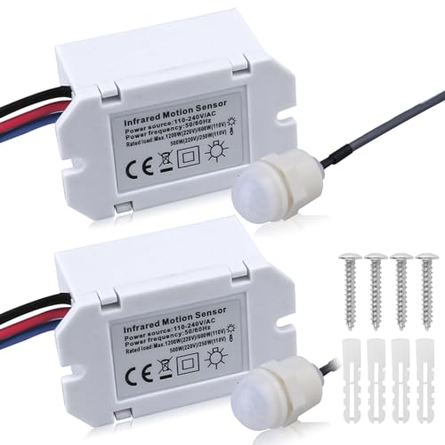 Vegena 2 Stück Mini Infrarot Bewegungsmelder, Mini Bewegungsmelder, Einbau-Bewegungsmelder, Reichweite 8m Bei 360° Infrarot-Sensor Klein Aussen Ip42 360° Unterputz Infrarot-Sensorschalter von Vegena