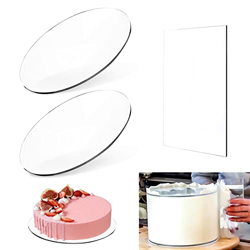 Vegena 2 Stück Tortenplatte Rund - Acryl Cake Board - Torten Unterplatten Wiederverwendbar, Kuchenplatte Transparent mit Tortenschaber, Cake Drum, Lebensmittelecht (2mm Dick, Ø 20cm) von Vegena