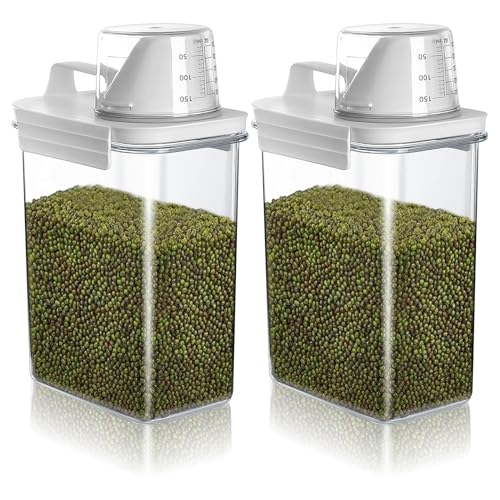 Vegena 2er Set 1800ml Luftdichter Waschmittelspender Mit Messbecher, Waschpulver Aufbewahrungsbox, Waschpulverspender Waschmittelbox Mehrzweck Aufbewahrungsbox Küche Für Waschmittel Getreide von Vegena