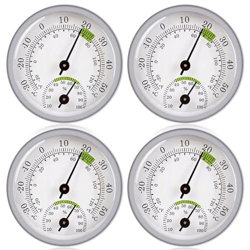 Vegena 4 Stück Thermo-Hygrometer, Thermometer Hygrometer, Luftfeuchtigkeitsmesser Außenthermometer Raumthermometer Feuchtigkeitsmesser Zimmerthermometer Glockenthermometer Für Innen Und Außen(58mm) von Vegena