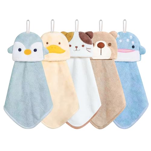 Vegena 5 Stück Kinder Handtücher Set, Waschlappen Kinder Korallenvlies Kinderhandtuch Kleine Waschlappen Baby Handtücher Süße Tiere Handtuch Kinder Personalisiert Hand Towel Kinderwaschlappen von Vegena