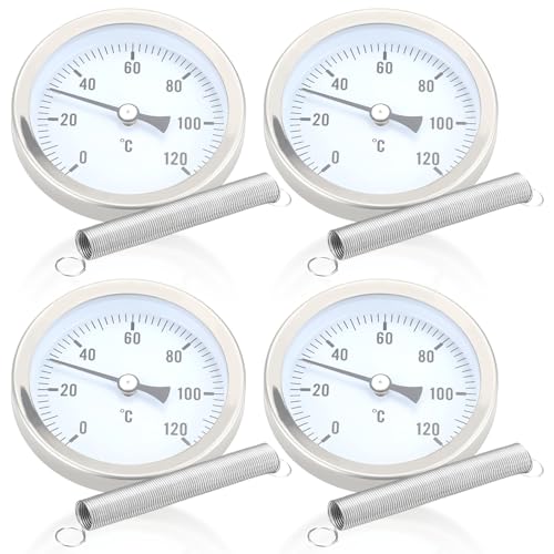 Vegena Anlegethermometer Heizungsrohr, 4 Stück Bimetall Anlegethermometer Thermometer, Industrielles Rohrthermometer, Temperaturanzeige Mit Clip-On Feder, Rohr Thermometer 0-120°C 63 mm von Vegena